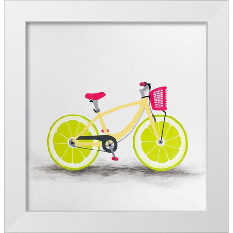 LIME WHEEL BIKE White Modern Wood Framed Art Print by Atelier B Art Studio