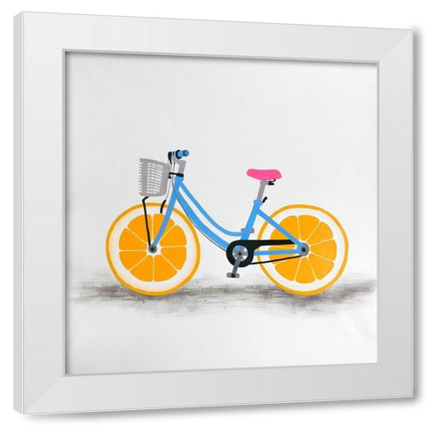 ORANGE WHEEL BIKE White Modern Wood Framed Art Print by Atelier B Art Studio