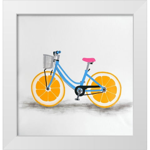 ORANGE WHEEL BIKE White Modern Wood Framed Art Print by Atelier B Art Studio