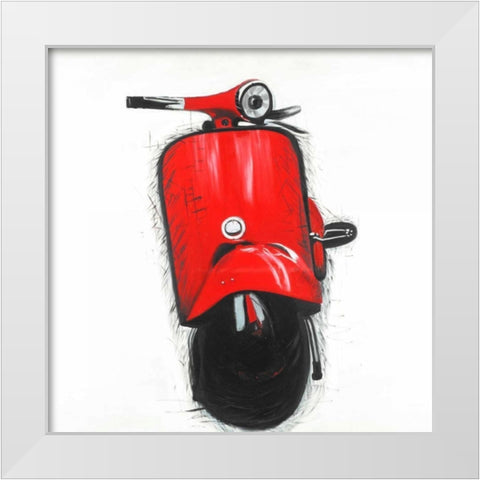 Red Italian Scooter White Modern Wood Framed Art Print by Atelier B Art Studio