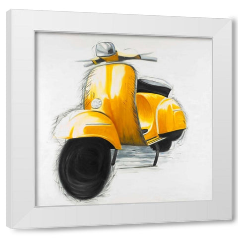 Yellow Italian Scooter White Modern Wood Framed Art Print by Atelier B Art Studio