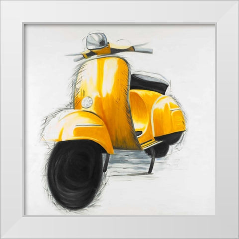 Yellow Italian Scooter White Modern Wood Framed Art Print by Atelier B Art Studio
