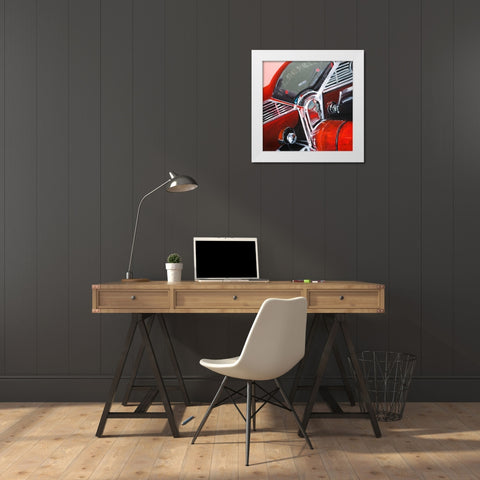 Vintage Red Car Dashboard White Modern Wood Framed Art Print by Atelier B Art Studio