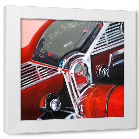 Vintage Red Car Dashboard White Modern Wood Framed Art Print by Atelier B Art Studio