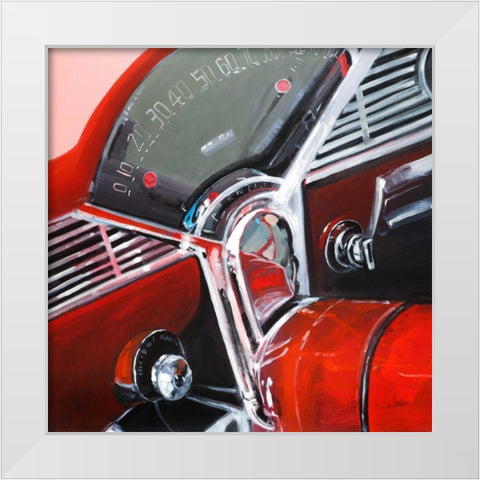 Vintage Red Car Dashboard White Modern Wood Framed Art Print by Atelier B Art Studio