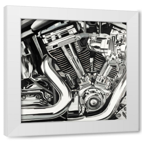 Mechanism of a Motorcycle White Modern Wood Framed Art Print by Atelier B Art Studio
