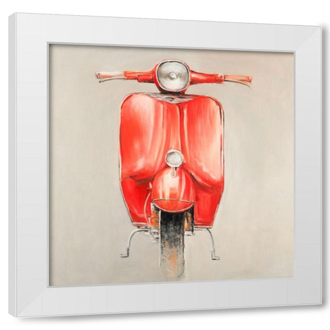 Small Red Moped White Modern Wood Framed Art Print by Atelier B Art Studio