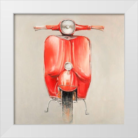 Small Red Moped White Modern Wood Framed Art Print by Atelier B Art Studio