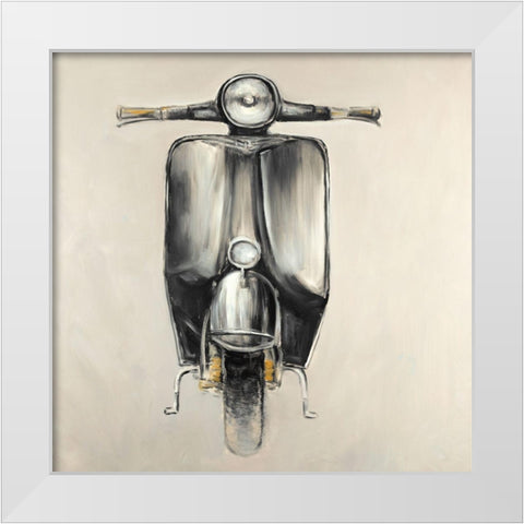 Small Black Moped White Modern Wood Framed Art Print by Atelier B Art Studio