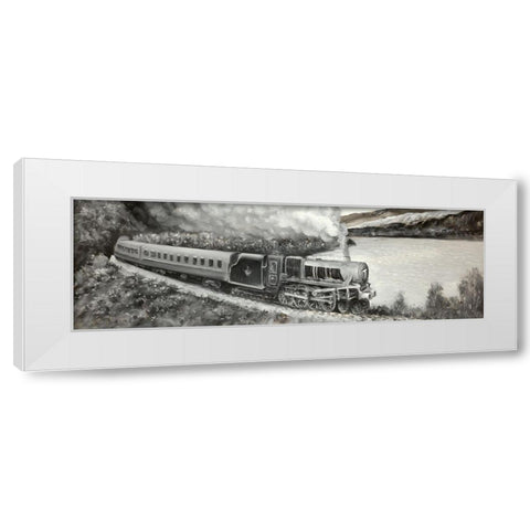 Vintage Locomotive Passenger White Modern Wood Framed Art Print by Atelier B Art Studio