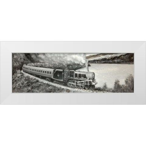 Vintage Locomotive Passenger White Modern Wood Framed Art Print by Atelier B Art Studio