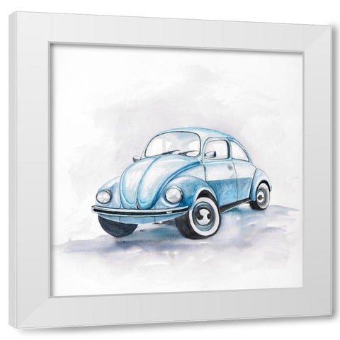 Beetle Blue Car White Modern Wood Framed Art Print by Atelier B Art Studio