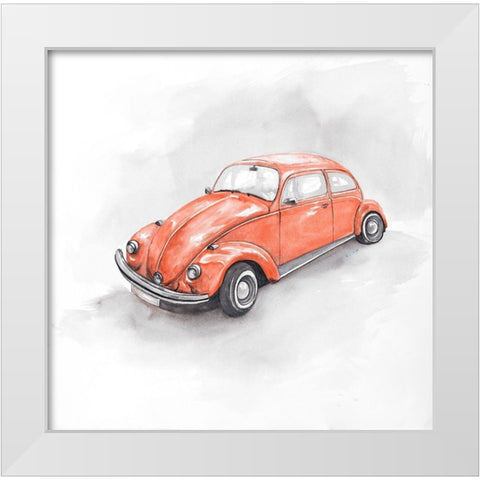 Vintage Red Beetle White Modern Wood Framed Art Print by Atelier B Art Studio
