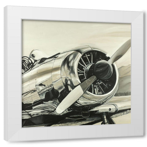 Vintage Aircraft White Modern Wood Framed Art Print by Atelier B Art Studio