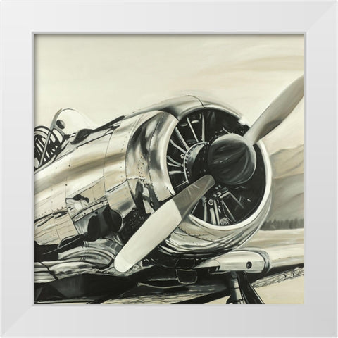 Vintage Aircraft White Modern Wood Framed Art Print by Atelier B Art Studio