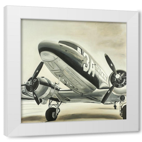 Vintage Airplane White Modern Wood Framed Art Print by Atelier B Art Studio