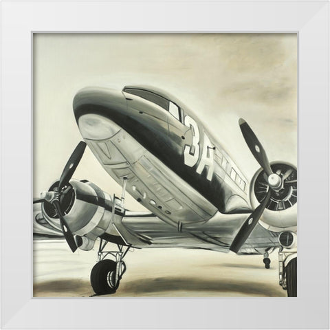 Vintage Airplane White Modern Wood Framed Art Print by Atelier B Art Studio