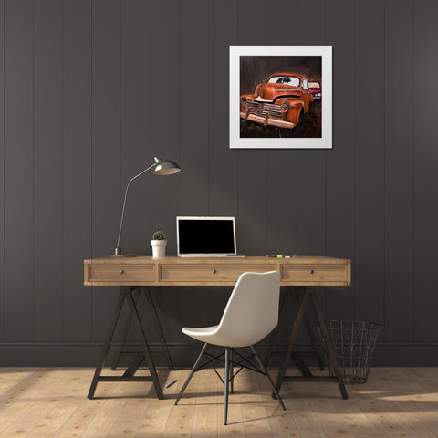 OLD CAR CRASH BY NIGHT White Modern Wood Framed Art Print by Atelier B Art Studio