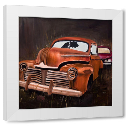 OLD CAR CRASH BY NIGHT White Modern Wood Framed Art Print by Atelier B Art Studio