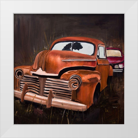 OLD CAR CRASH BY NIGHT White Modern Wood Framed Art Print by Atelier B Art Studio