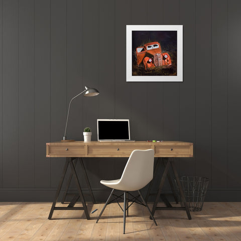HUMPY OLD CAR BY NIGHT White Modern Wood Framed Art Print by Atelier B Art Studio