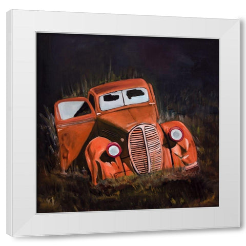 HUMPY OLD CAR BY NIGHT White Modern Wood Framed Art Print by Atelier B Art Studio
