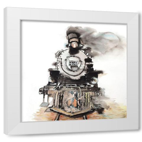 VINTAGE TRAIN White Modern Wood Framed Art Print by Atelier B Art Studio