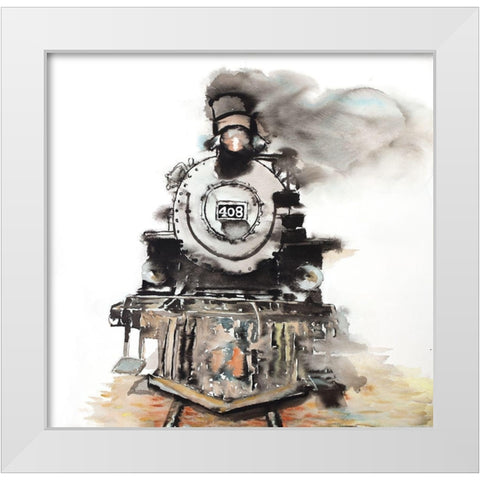 VINTAGE TRAIN White Modern Wood Framed Art Print by Atelier B Art Studio