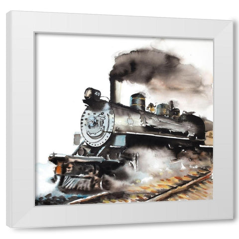 VINTAGE STEAM TRAIN White Modern Wood Framed Art Print by Atelier B Art Studio