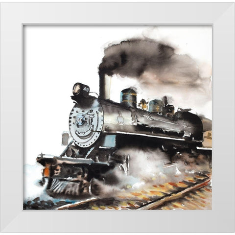 VINTAGE STEAM TRAIN White Modern Wood Framed Art Print by Atelier B Art Studio