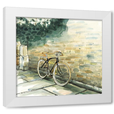 OLD URBAN BICYCLE White Modern Wood Framed Art Print by Atelier B Art Studio