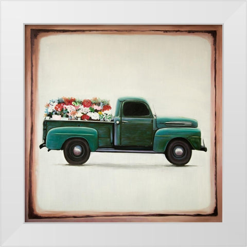 Flowers fram truck White Modern Wood Framed Art Print by Atelier B Art Studio