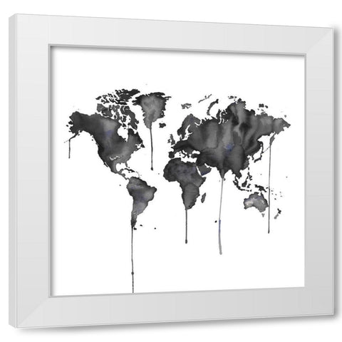 WATERCOLOR WORLD MAP White Modern Wood Framed Art Print by Atelier B Art Studio