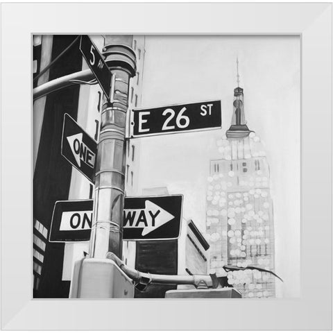 New York City Street Signs White Modern Wood Framed Art Print by Atelier B Art Studio