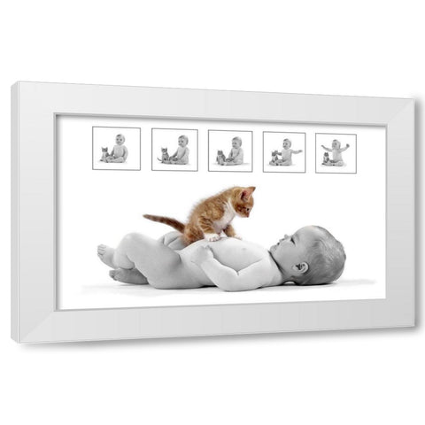 Kitten and baby White Modern Wood Framed Art Print by Hoenderkamp, Patrick