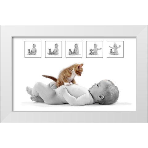 Kitten and baby White Modern Wood Framed Art Print by Hoenderkamp, Patrick