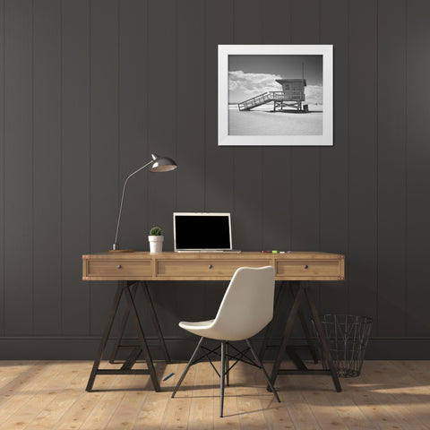 Santa Monica Beach in Color White Modern Wood Framed Art Print by Anonymous