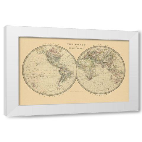The World in Hemispheres 1912 White Modern Wood Framed Art Print by Johnston, A K.