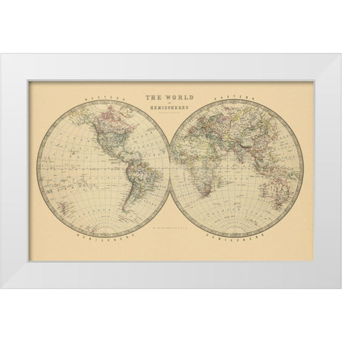 The World in Hemispheres 1912 White Modern Wood Framed Art Print by Johnston, A K.