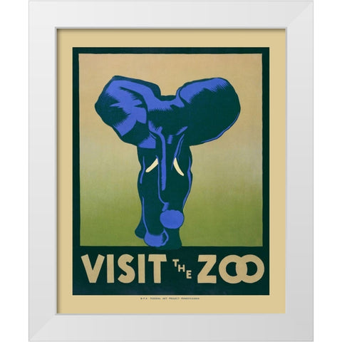 Visit The Zoo White Modern Wood Framed Art Print by Anonymous