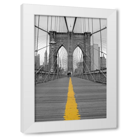 Brooklyn Bridge Couple White Modern Wood Framed Art Print by Anonymous
