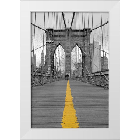 Brooklyn Bridge Couple White Modern Wood Framed Art Print by Anonymous