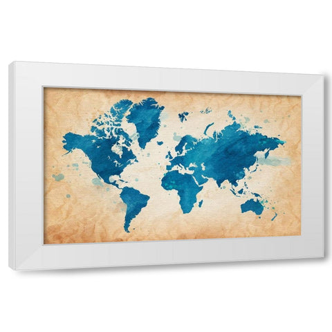Illustrative World Map White Modern Wood Framed Art Print by Leyasw