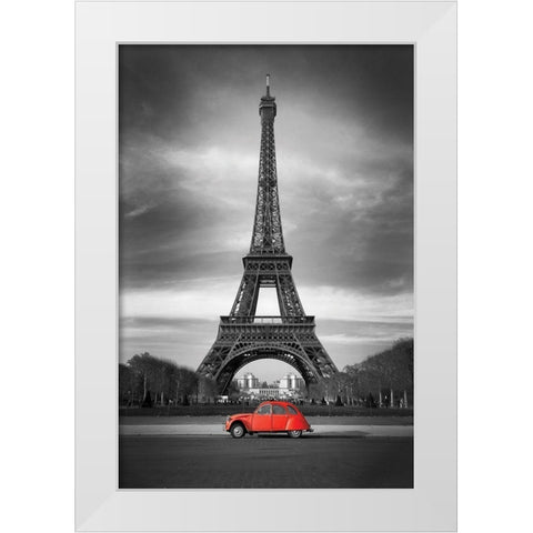Retro Red and the Eiffel Tower White Modern Wood Framed Art Print by Anonymous