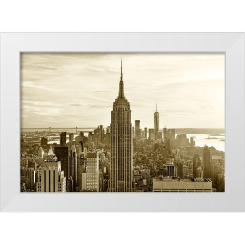 Manhattan Sunset White Modern Wood Framed Art Print by Masik, Marek