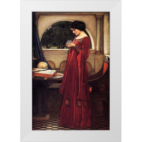 The Crystal Ball White Modern Wood Framed Art Print by Waterhouse, J. W.