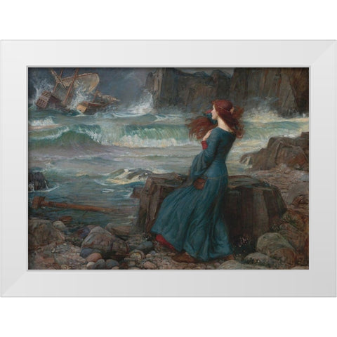 Miranda, The Tempest White Modern Wood Framed Art Print by Waterhouse, J. W.