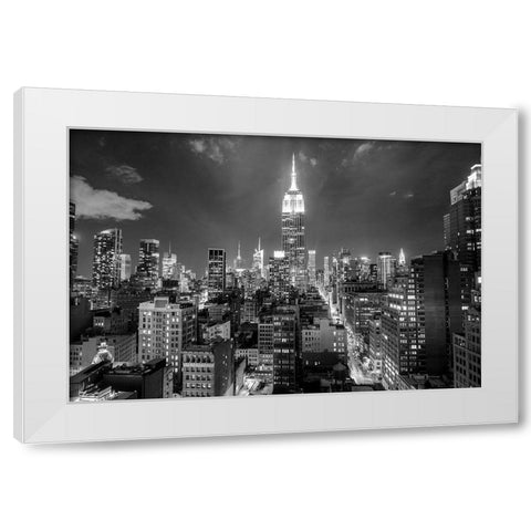Empire State Building at Night White Modern Wood Framed Art Print by Anon.
