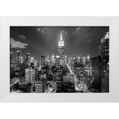 Empire State Building at Night White Modern Wood Framed Art Print by Anon.
