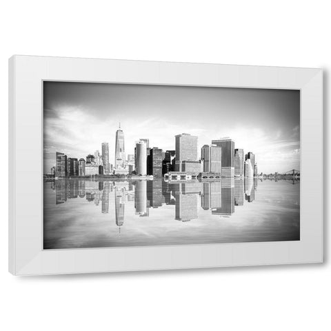 New York Downtown Cityscape White Modern Wood Framed Art Print by Anon.